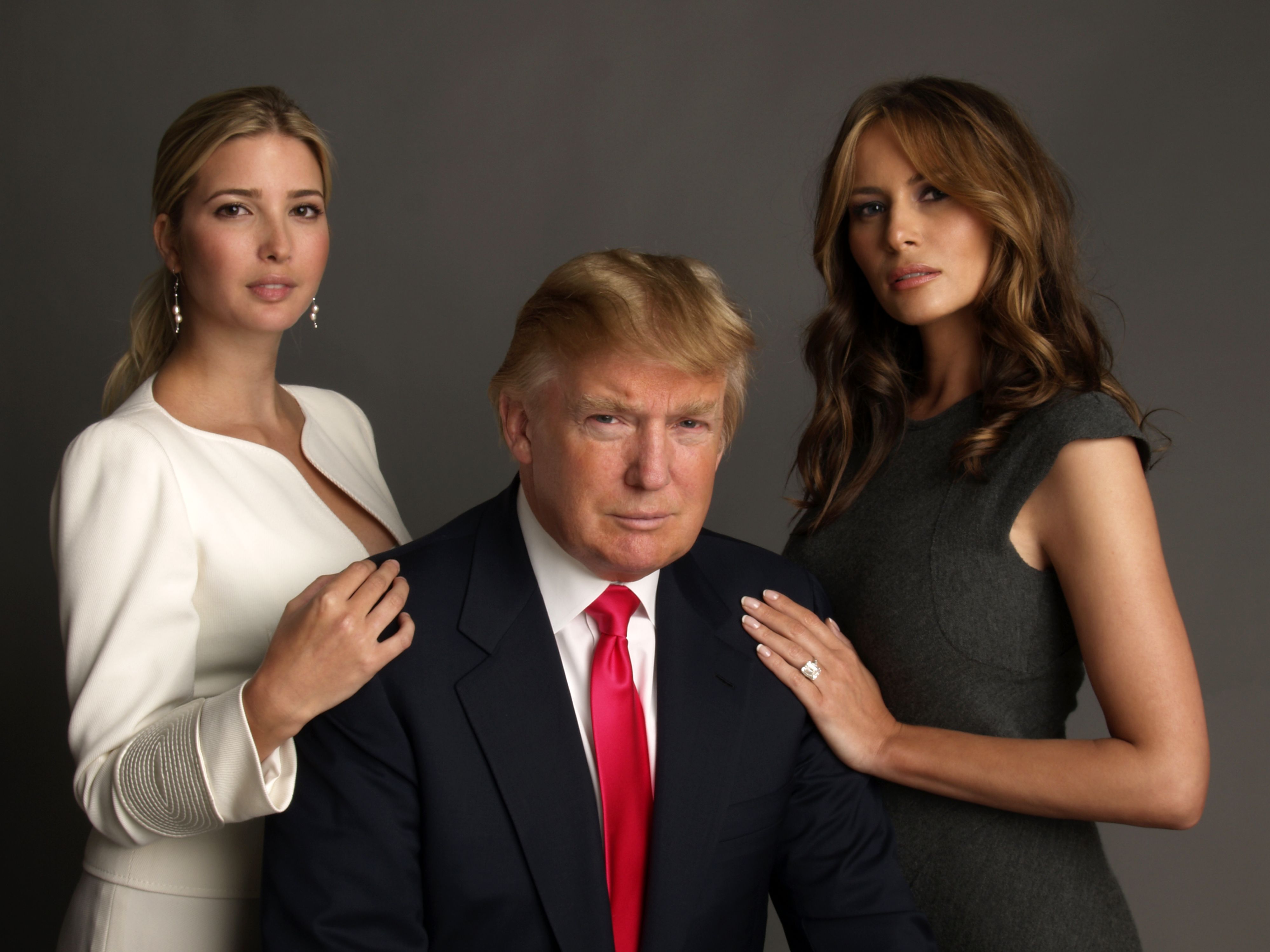 Ivanka Trump, Donald Trump and Melania Knauss (Photo by Timothy Greenfield-Sanders/Corbis via Getty Images)