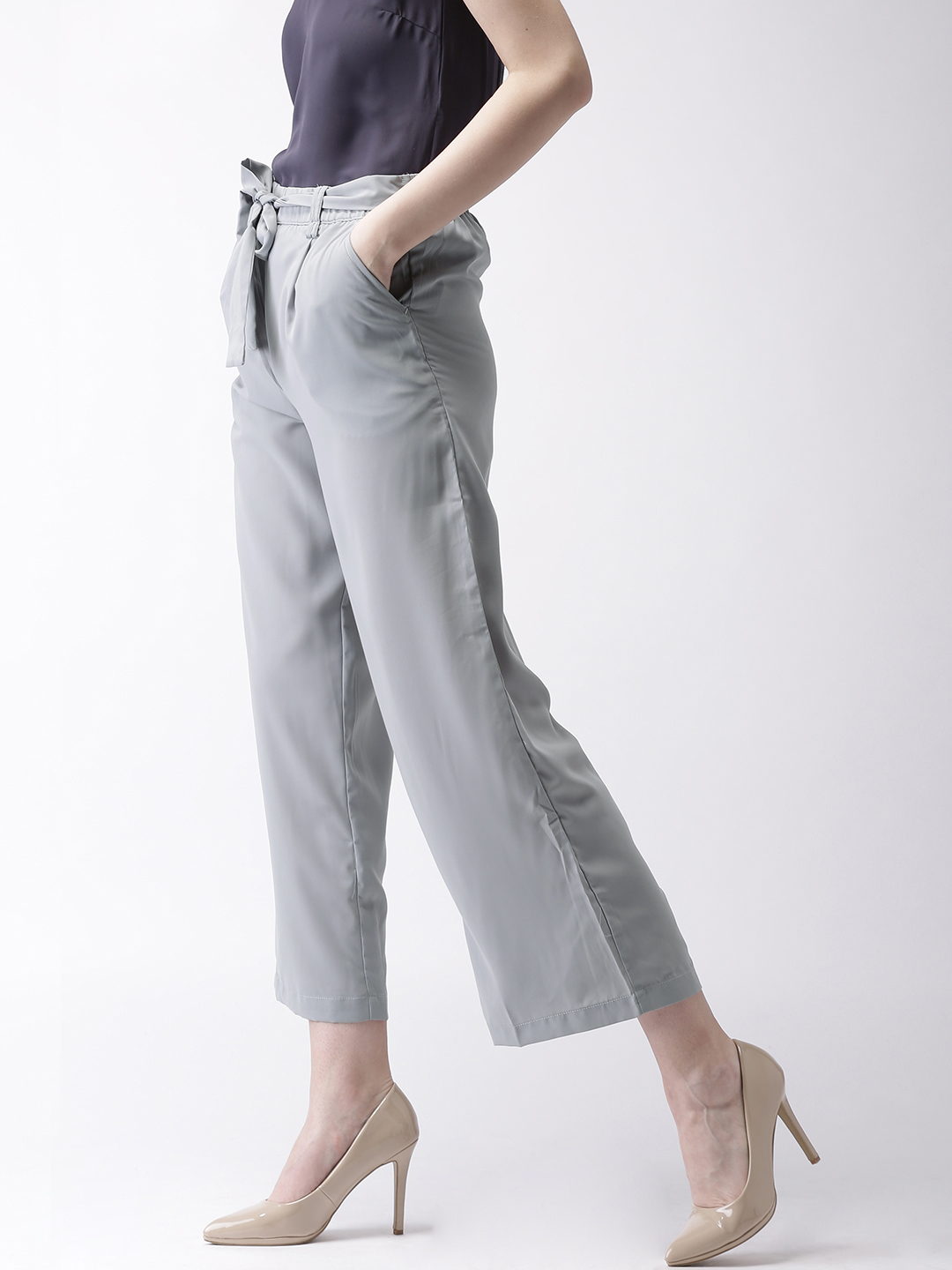 Ms.Taken by Kriti Sanon Women Grey Solid Slim Fit Palazzo Trousers
