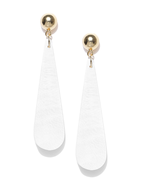 Thingalicious Off-White Gold-Plated Teardrop Shaped Drop Earrings