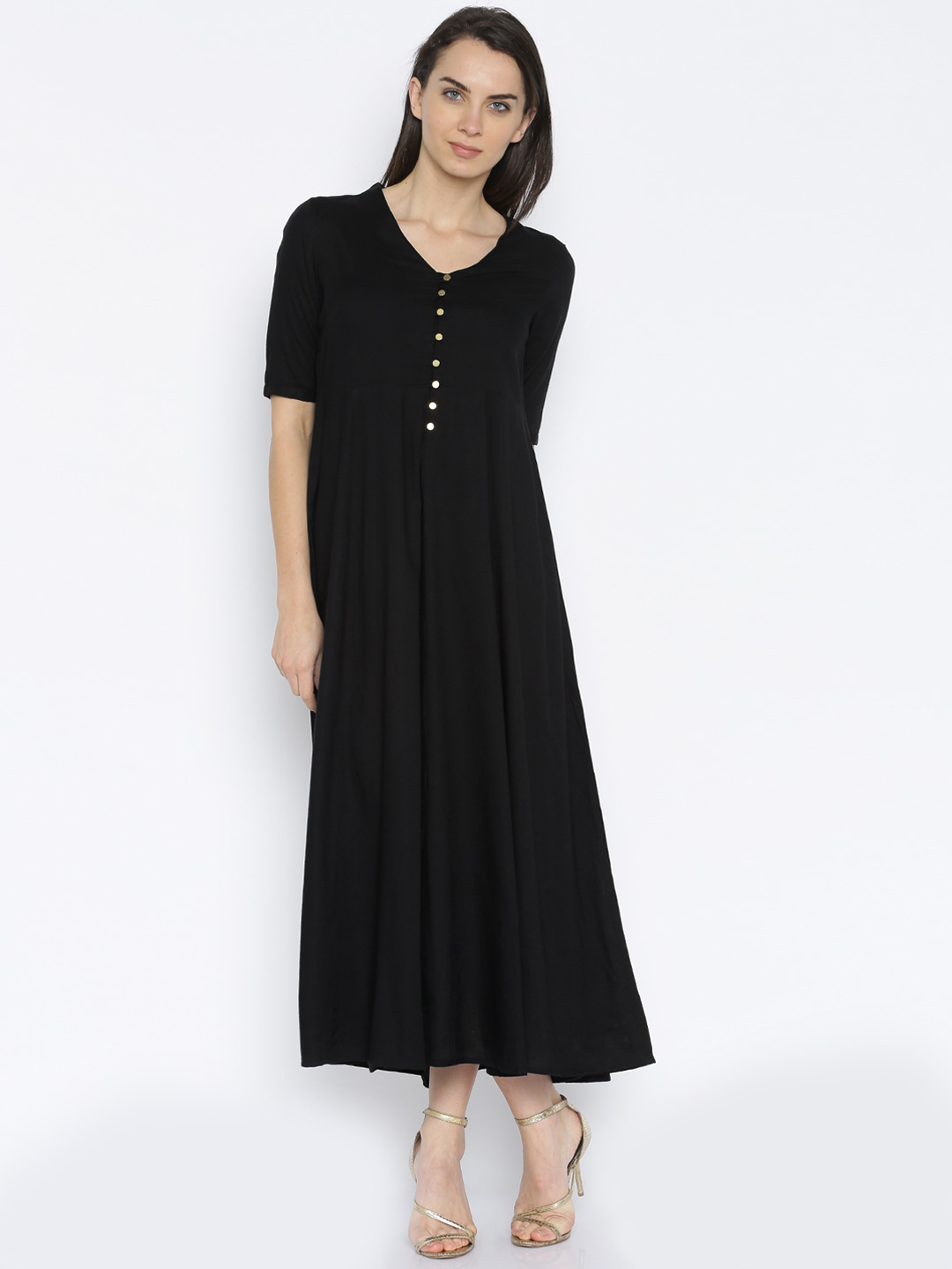 Anouk Women Black A-line Dress