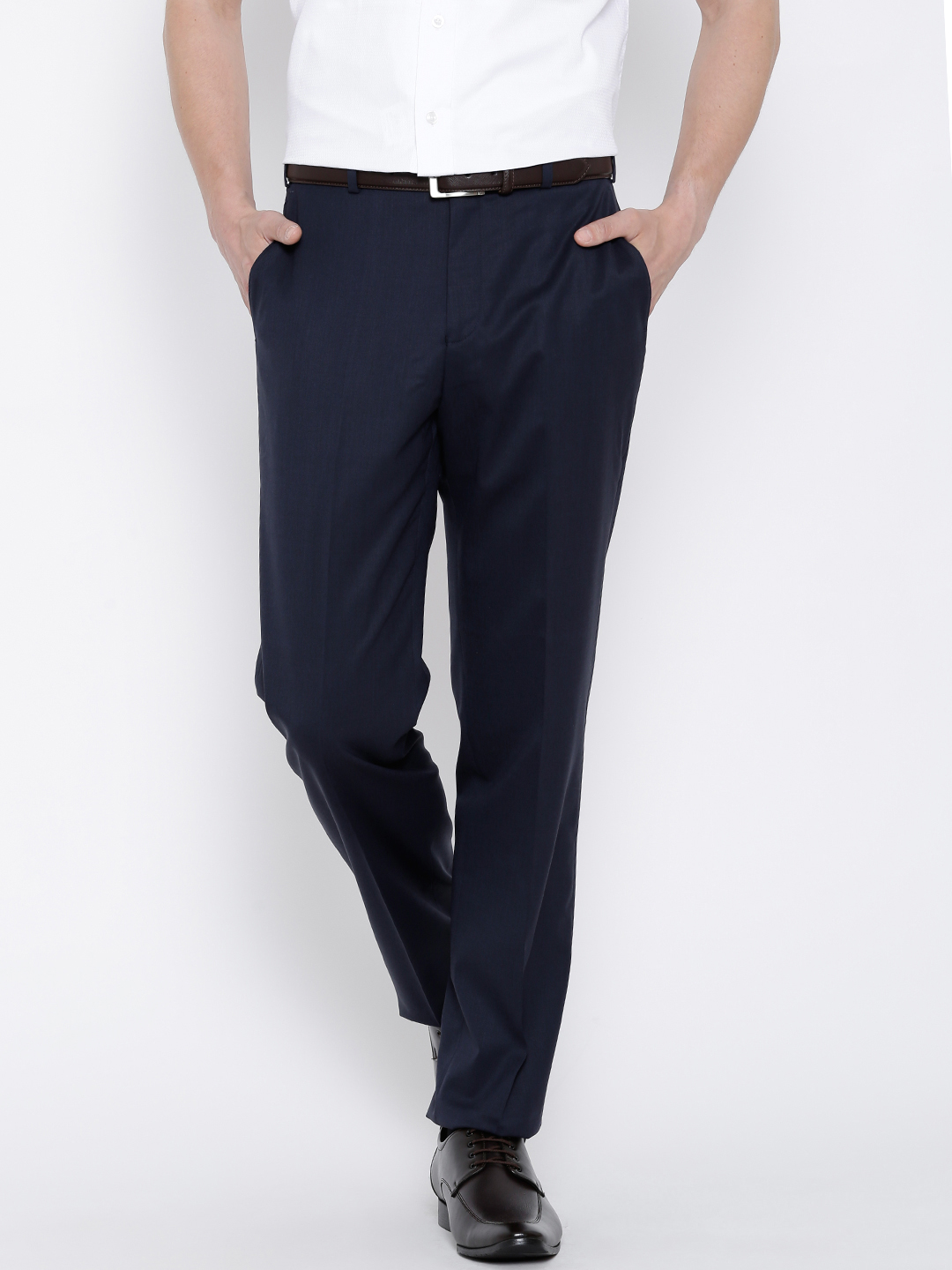 Park Avenue Navy Woollen Slim Formal Trousers