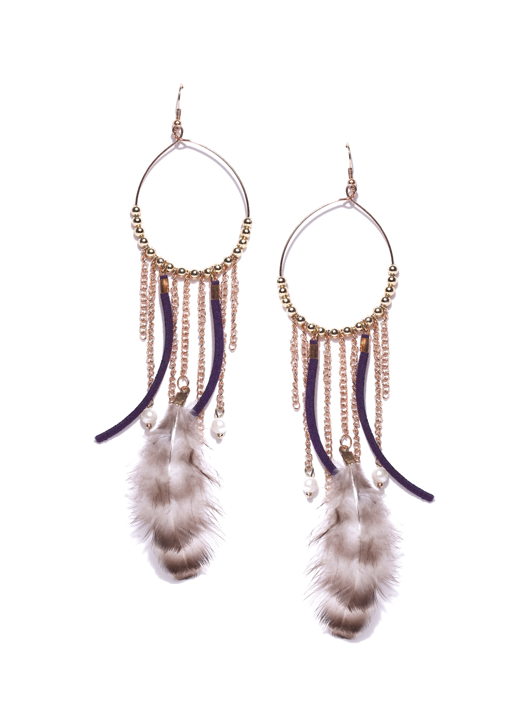 Blueberry Gold-Toned Feather Earrings