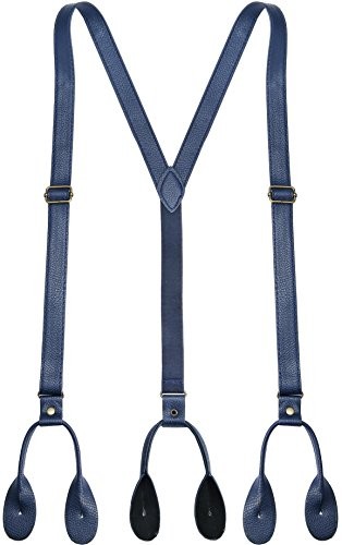 Marino Men's Leather Y-Back Adjustable Suspender with Double Button Loops