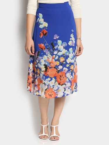 Femella Women Blue Floral Print Skirt