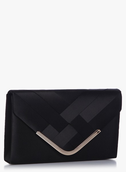 Mina Satin Envelope Black Clutch Bag