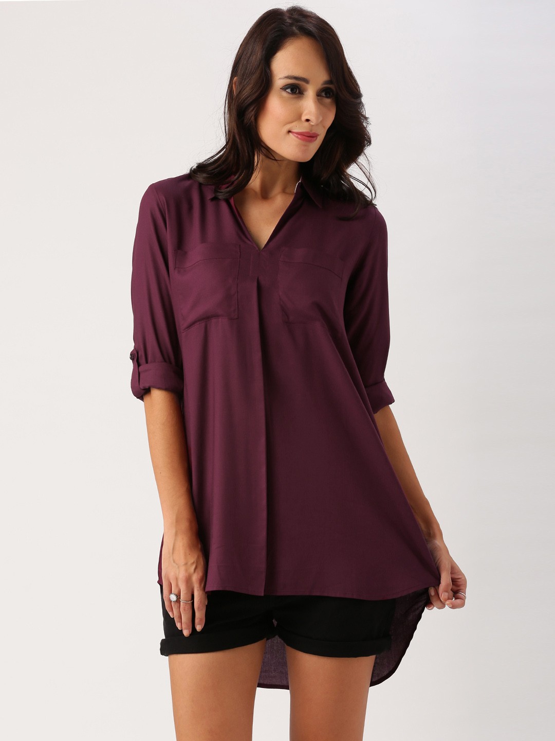 All About You from Deepika Padukone Women Burgundy Solid Shirt Style Top