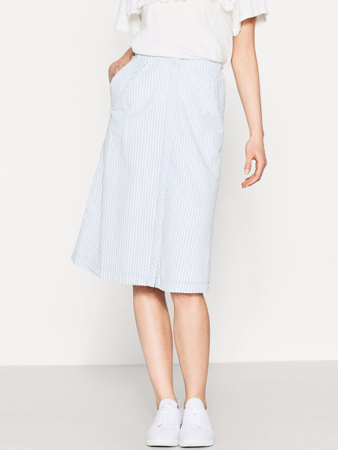 ESPRIT Blue & White Striped Midi A-Line Skirt