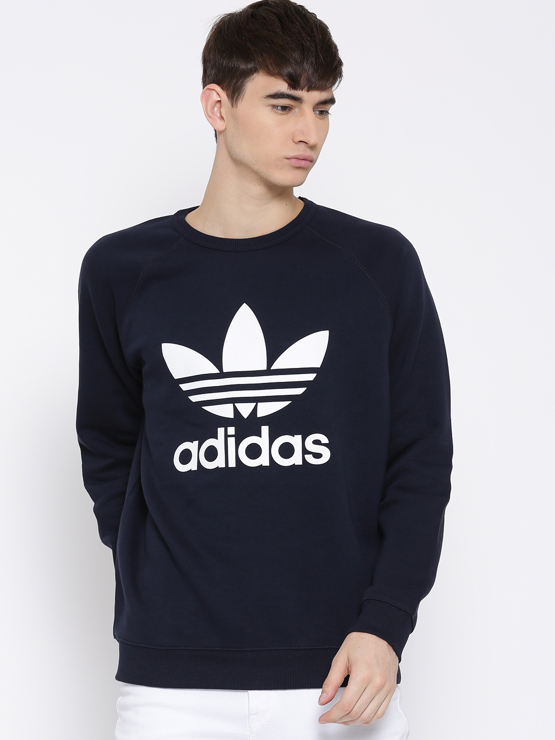 Adidas Originals Navy Trefoil Crew Printed Sweatshirt