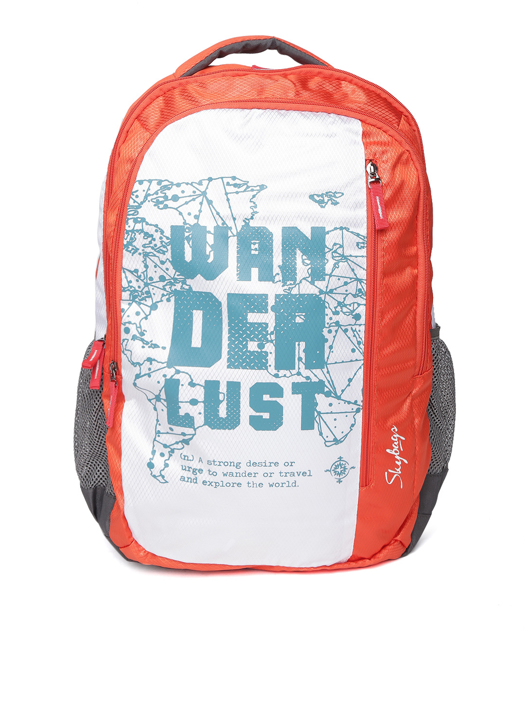 Skybags Unisex White & Coral Orange Pixel Plus 04 Printed Backpack