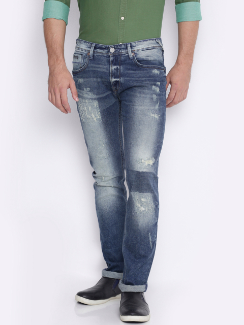 Pepe Jeans Men Blue Regular Fit Mid-Rise Mildly Distressed Stretchable Jeans