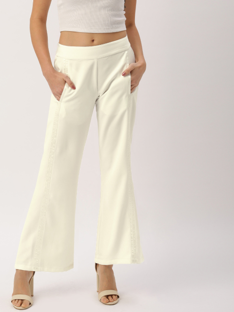 all about you Off-White Solid Flared Fit Bootcut Trousers