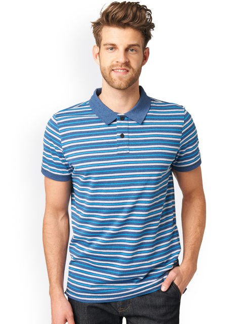 Tom Tailor Men Blue & White Striped Polo Collar T-shirt