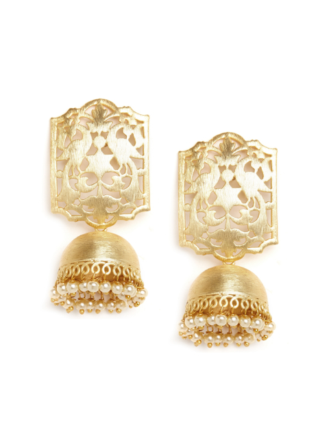PANASH Gold-Plated & White Dome-Shaped Jhumkas