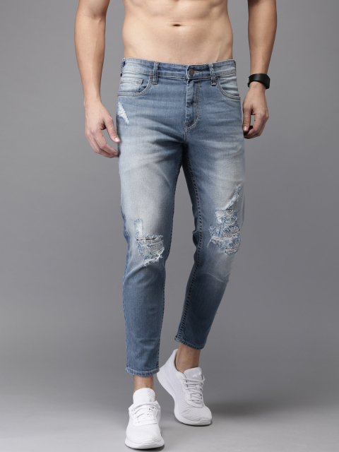 HERE&NOW Men Blue Ankle Length Slim Fit Mid-Rise Mildly Distressed Stretchable Jeans