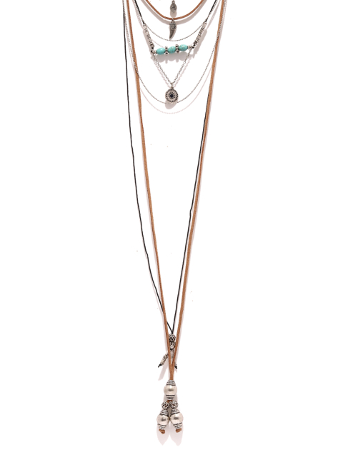 Accessorize Brown & Silver-Toned Braxten Layered Necklace