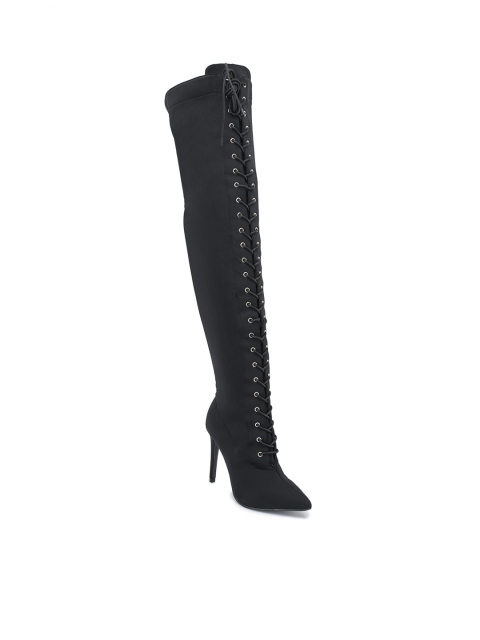 Truffle Collection Women Charcoal Black Solid Heeled Boots