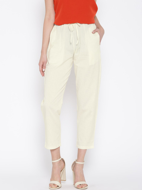 Shree Women Off-White Relaxed Fit Solid Cropped Trousers
