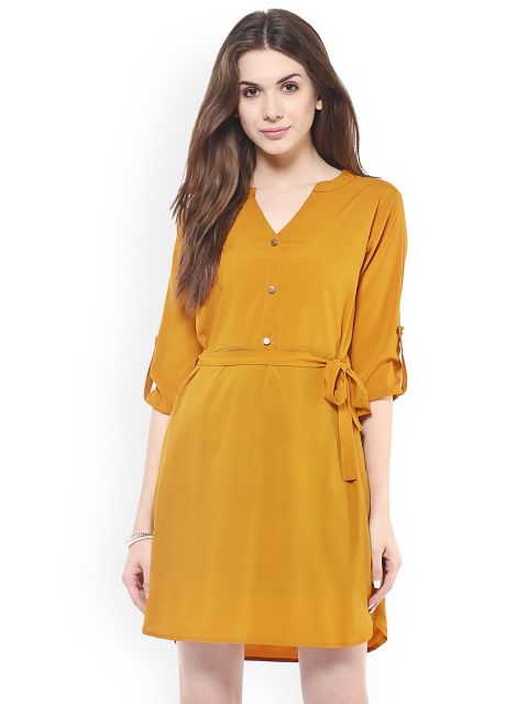 Zima Leto Women Mustard Yellow Solid A-line Dress