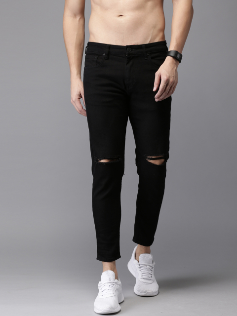 HERE&NOW Men Black Ankle Length Slim Tapered Fit Mid-Rise Stretchable Jeans