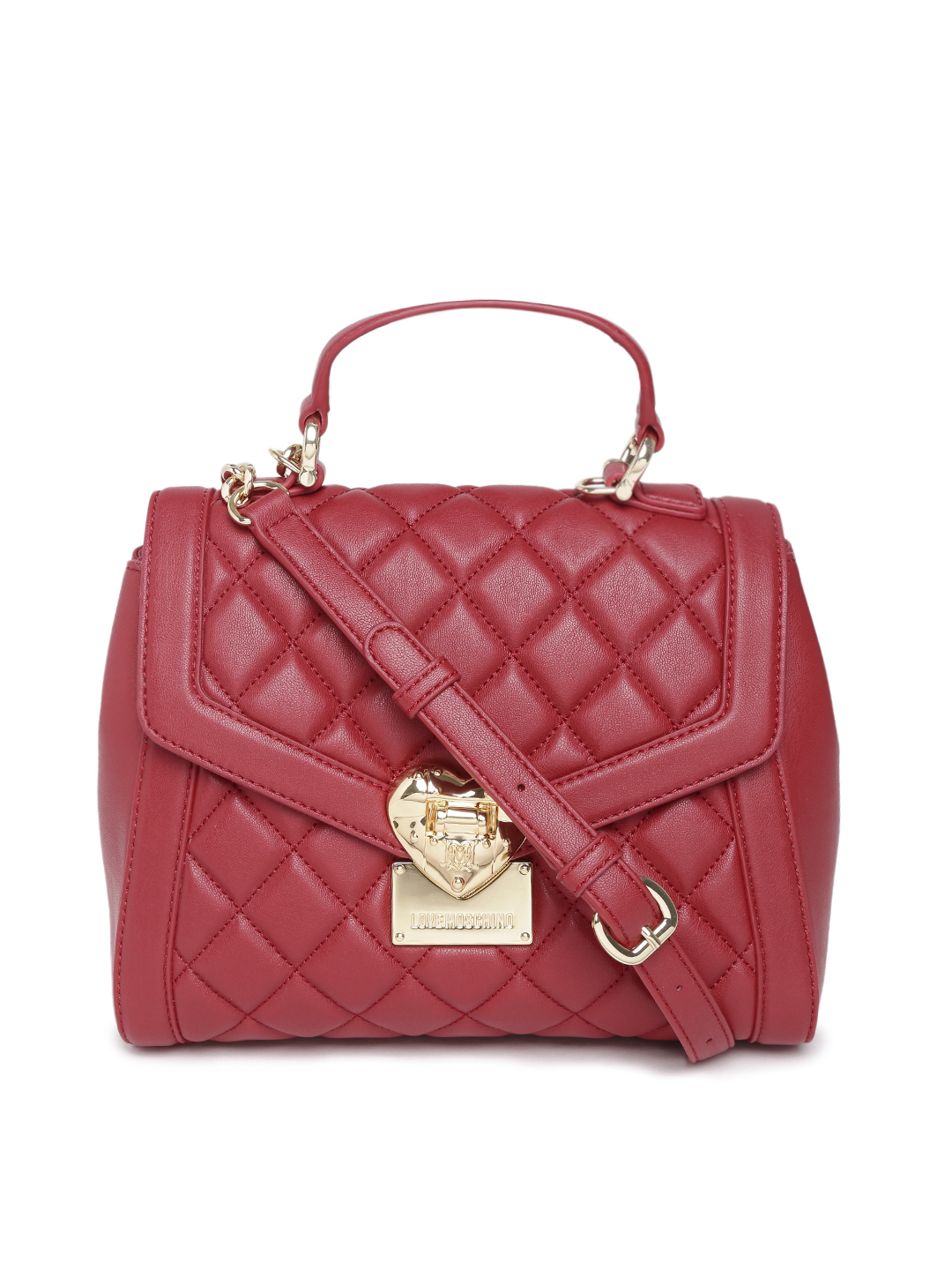 LOVE MOSCHINO Red Handmade Quilted Handbag with Sling Strap