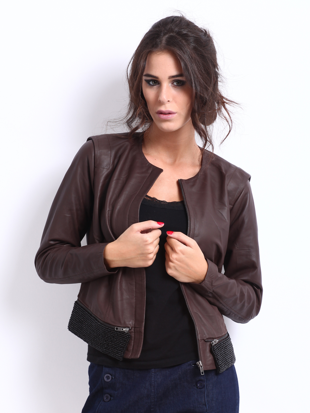 The Vanca Women Dark Brown Leather Jacket
