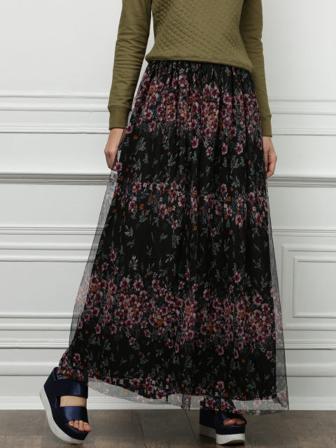 all about you from Deepika Padukone Black Floral Printed Maxi Skirt