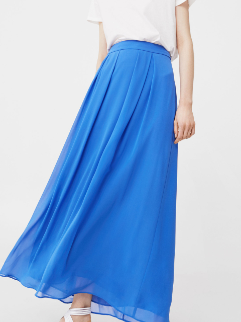 MANGO Blue Pleated Maxi Skirt
