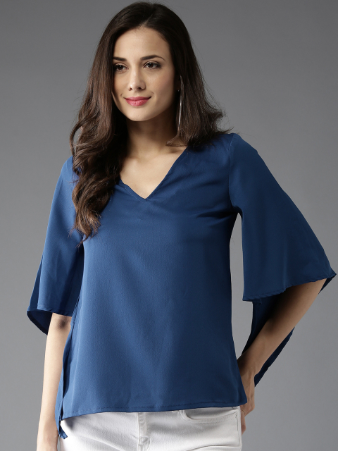HERE&NOW Women Blue Solid A-Line Top