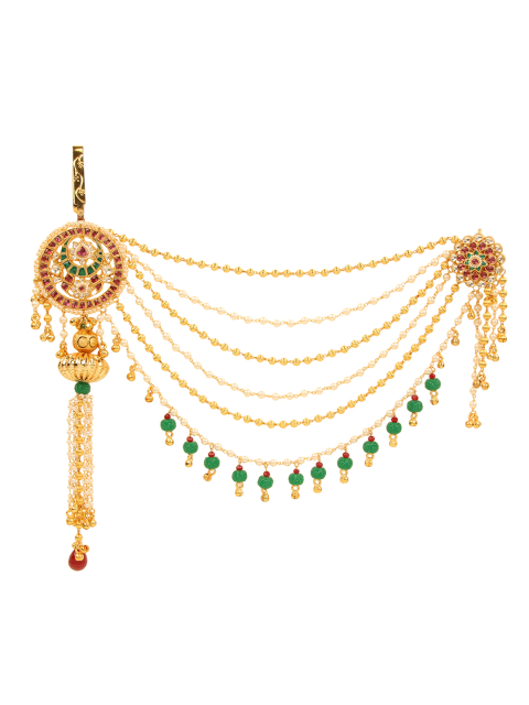 Yosshita & Neha Gold-Plated Handcrafted Layered Stone-Studded Beaded Waist Chain