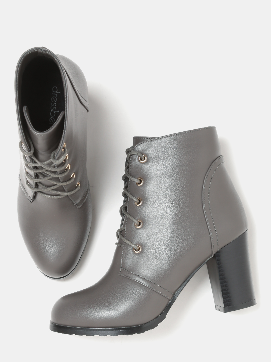 DressBerry Women Grey Solid Mid-Top Flat Boots