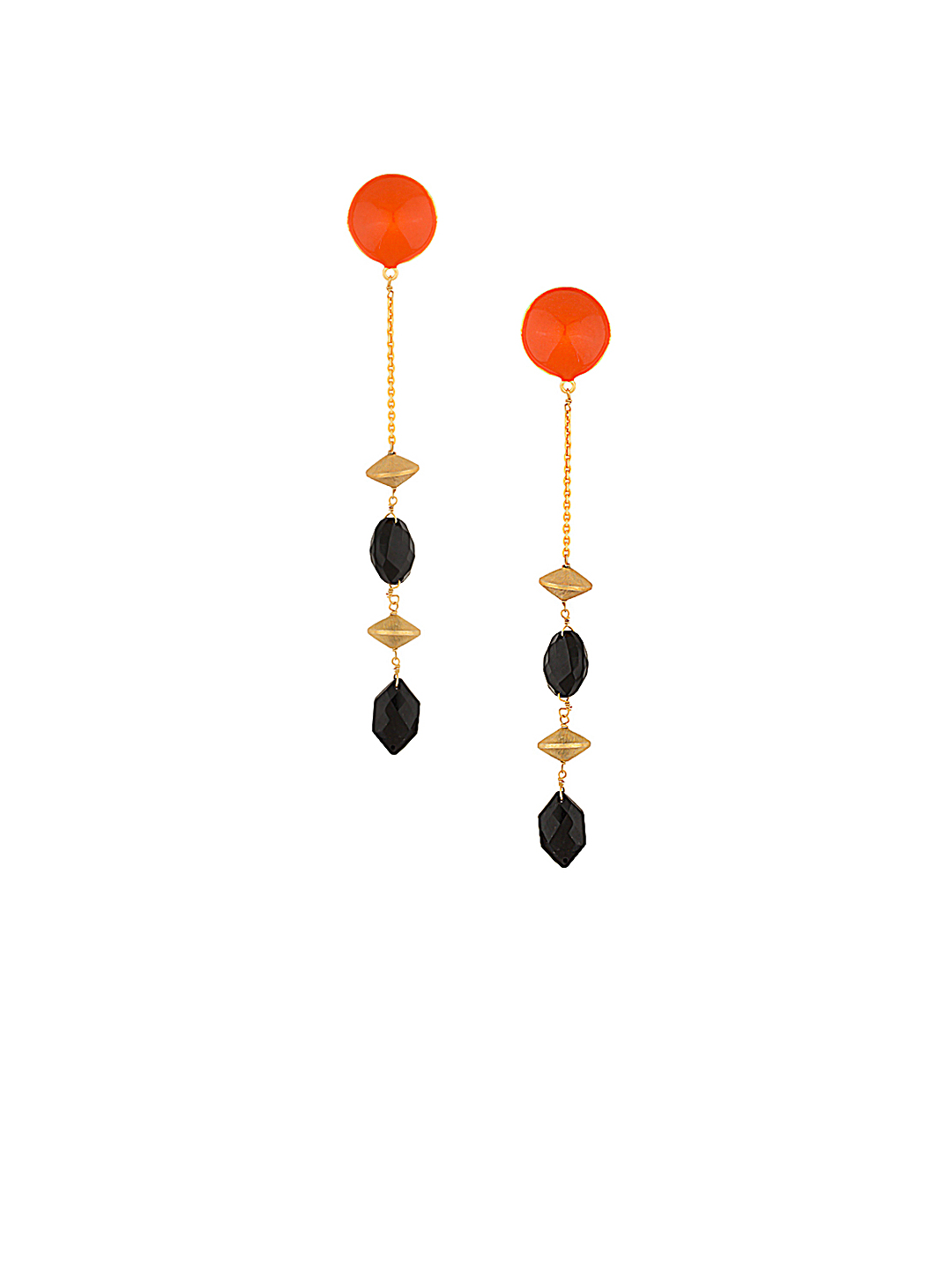 Voylla Orange & Gold-Toned Silver Drop Earrings