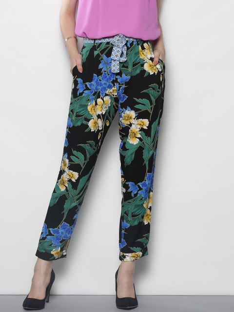 DOROTHY PERKINS Women Black & Blue Printed Cropped Trousers