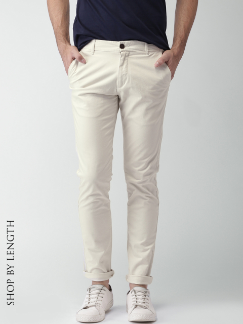 Mast & Harbour Men Off-White Solid Skinny Fit Chinos