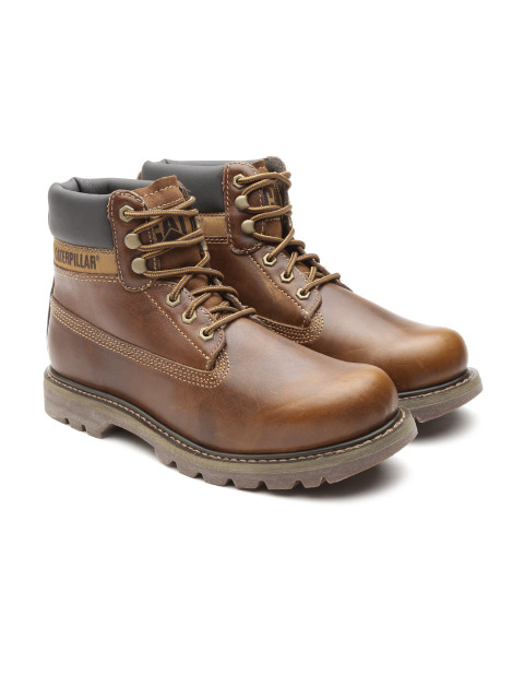 CAT Men Brown High-Top Leather Flat Boots