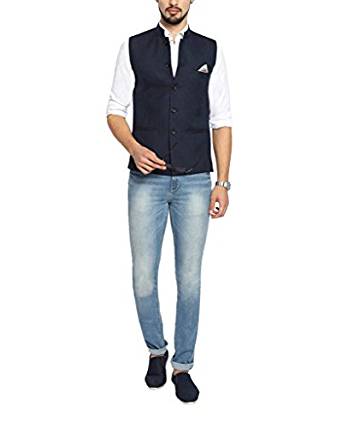 Buy WINTAGE Men's 100% Linen Grandad Collar Festive Cream Nehru Jacket Vest  Waistcoat at Amazon.in