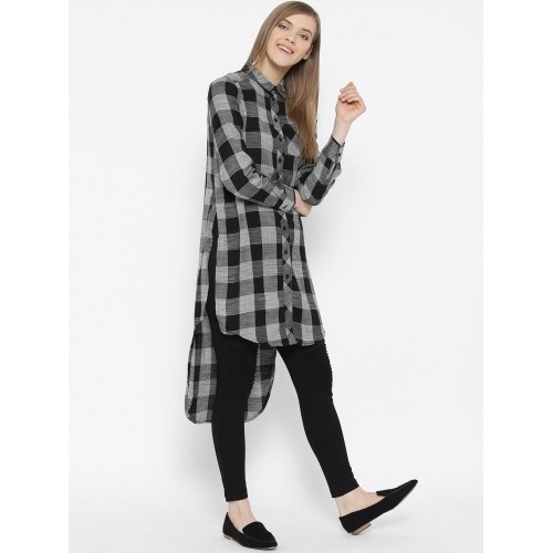 Vero Moda Black Checked Longline Casual Shirt Style Kurti