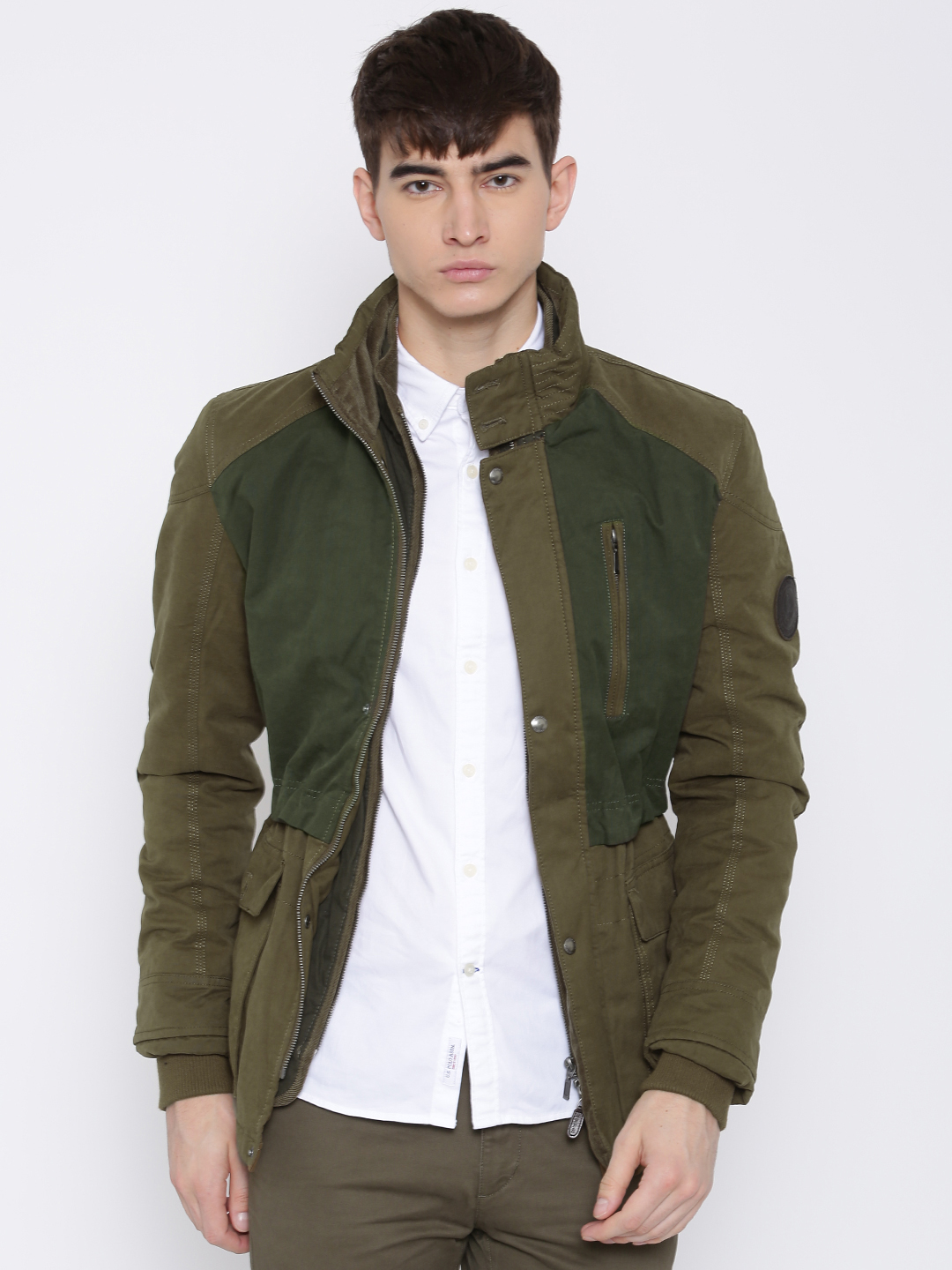 U.S. Polo Assn. Olive Green Panelled Padded Jacket