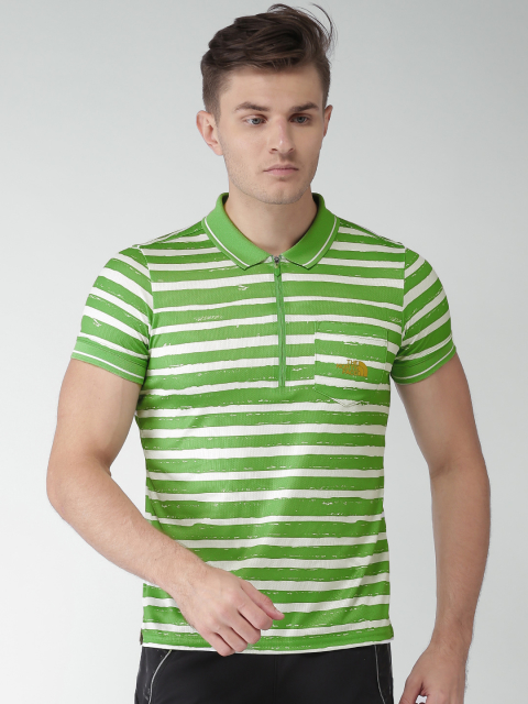 The North Face Men Green & White Striped Polo T-shirt