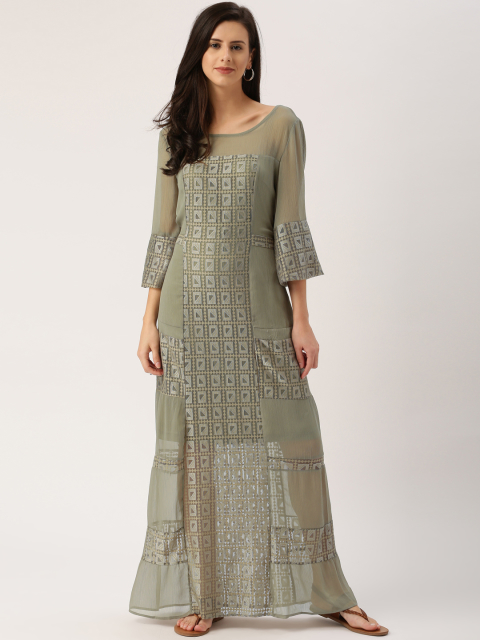 all about you from Deepika Padukone Women Olive Green Self Design Maxi Dress