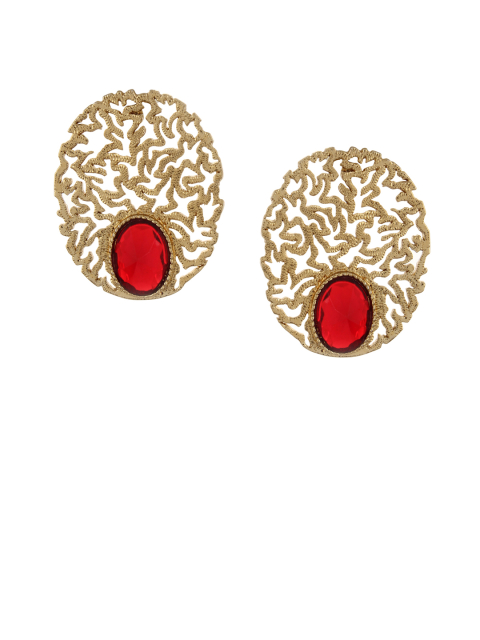 Shining Diva Gold-Toned & Red Oversized Stud Earrings