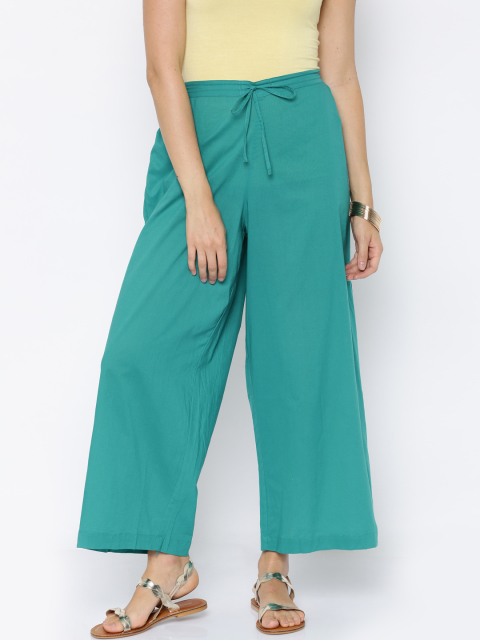 Shree Women Teal Solid Wide Leg Fit Palazzos Trousers