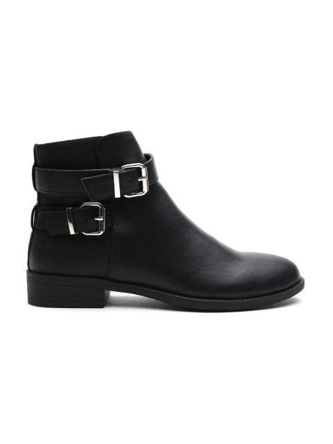 FOREVER 21 Women Black Solid Mid-Top Heeled Boots