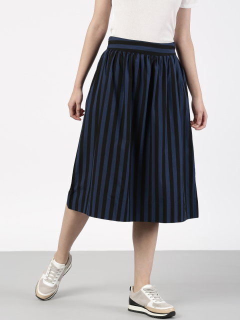 ether Navy & Black Striped A-Line Skirt