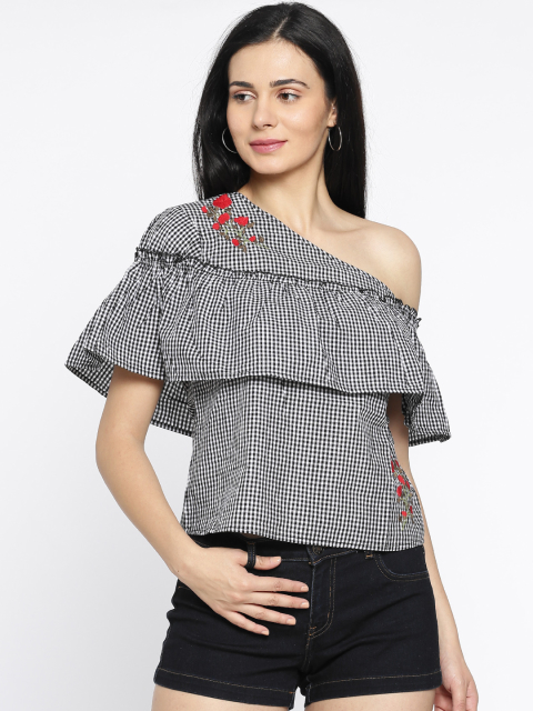 Ginger by Lifestyle Women Black & White Checked Top