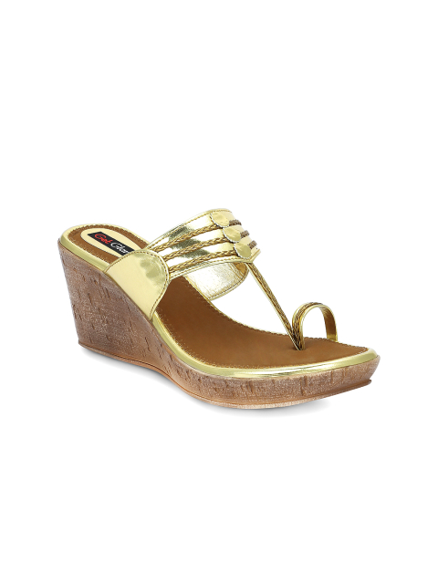 Get Glamr Women Gold-Toned Solid Wedges