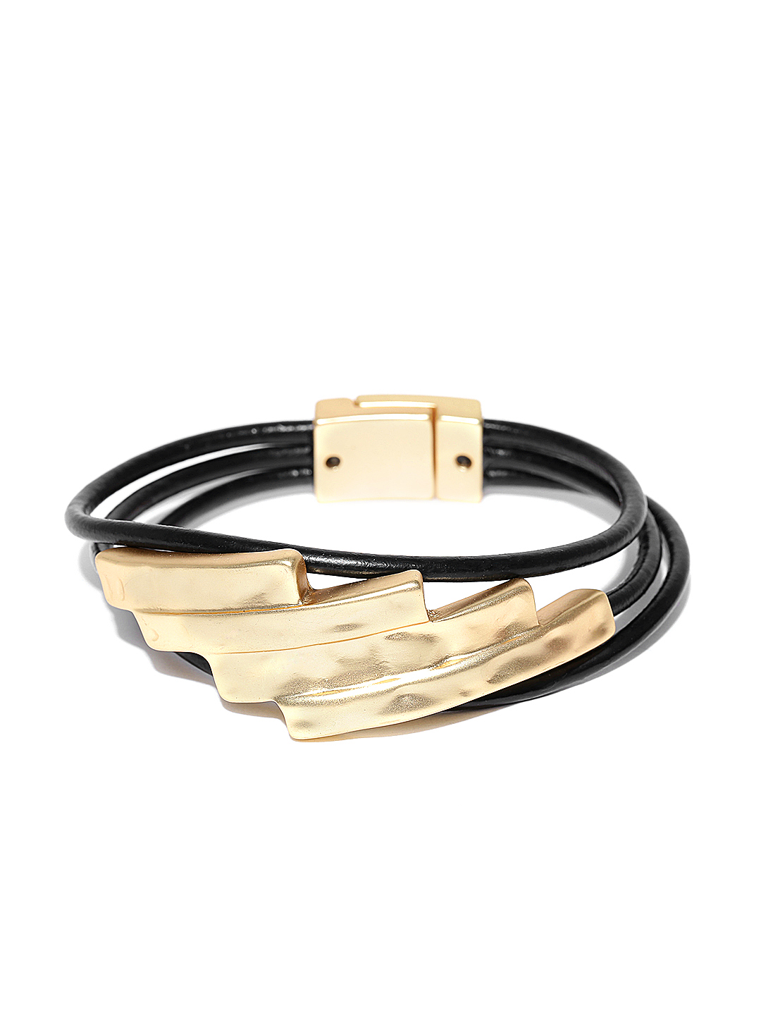 Thingalicious Black & Gold-Toned Leather Bracelet