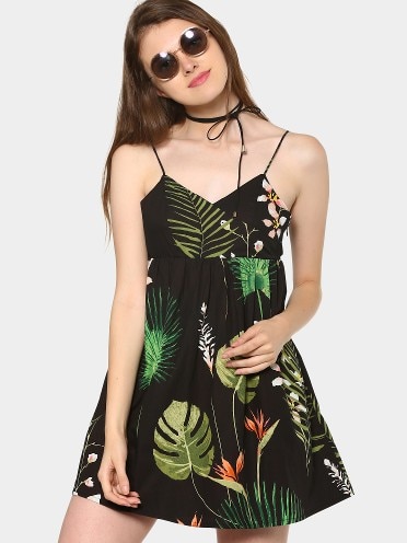 Ginger by Lifestyle Women Black & Green Printed Strappy Dress