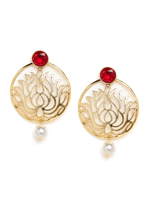 PANASH Gold-Plated & Red Classic Drop Earrings