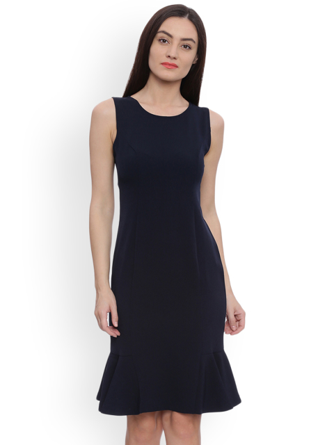 Avirate Women Navy Blue Solid Sheath Dress