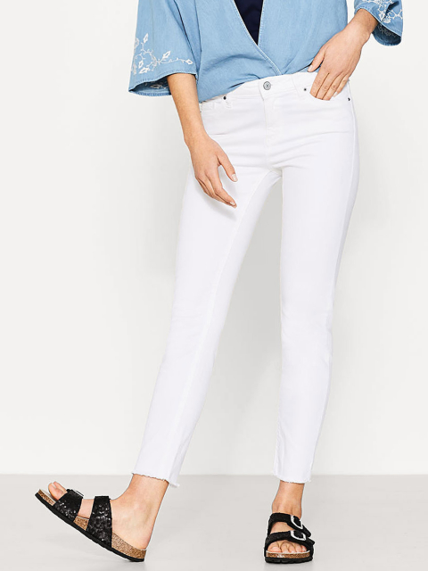 ESPRIT Women White Skinny Fit Mid-Rise Stretchable Cropped Jeans